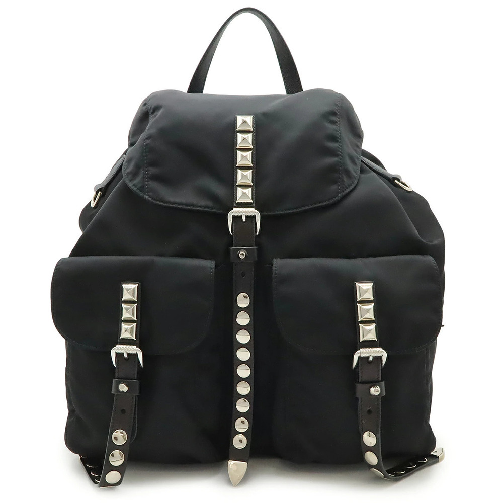 Prada Triangle Backpack Rucksack Studded Leather NERO Black